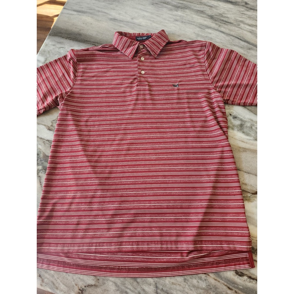 Southern Marsh Mens Medium Red White Striped Performance Short Sleeve Polo Shirt